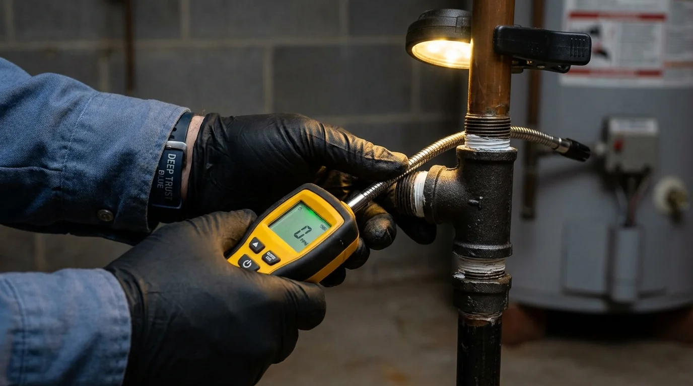 Gas leak detection with electronic sniffer by Johns Plumbing LLC in Ellington